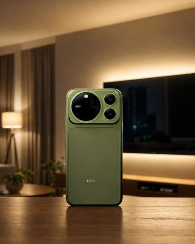 Смартфон Honor Magic 9 Pro Max на фоне гостиной с телевизором и кондиционером