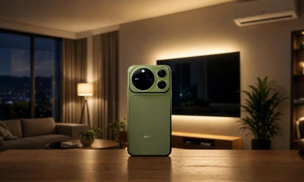 Смартфон Honor Magic 9 Pro Max на фоне гостиной с телевизором и кондиционером